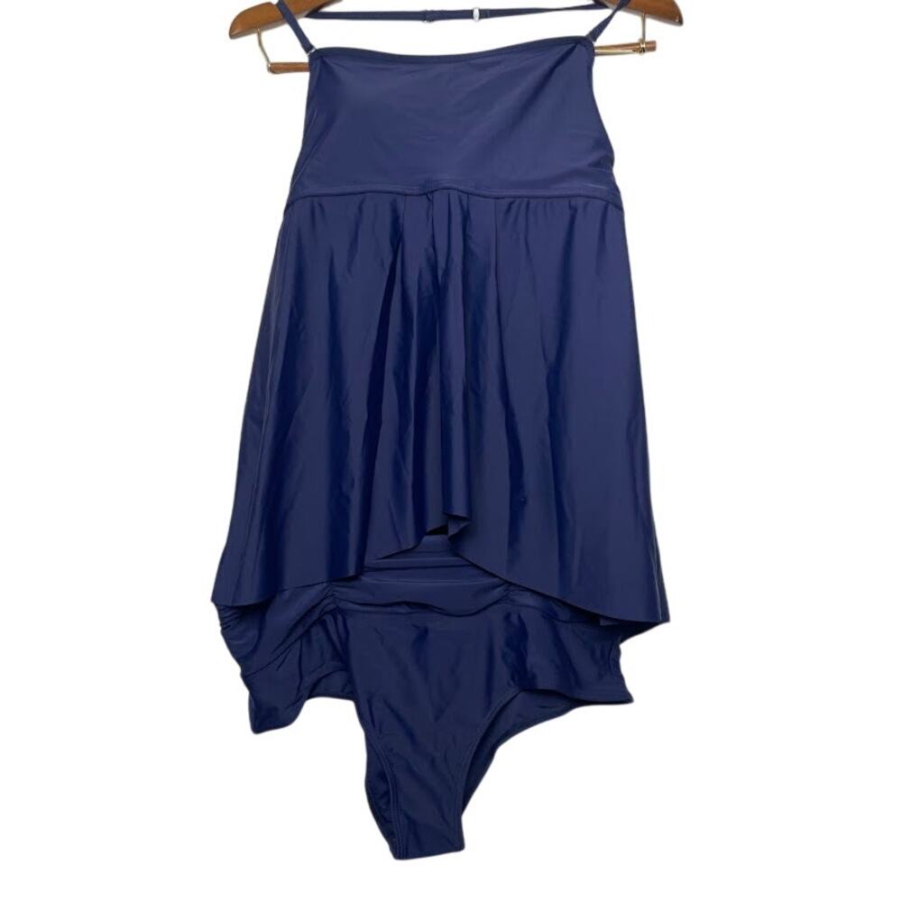 Two Piece Tankini Set Womens Size XL Navy Blue Halter Top Wide Waist Bottoms New